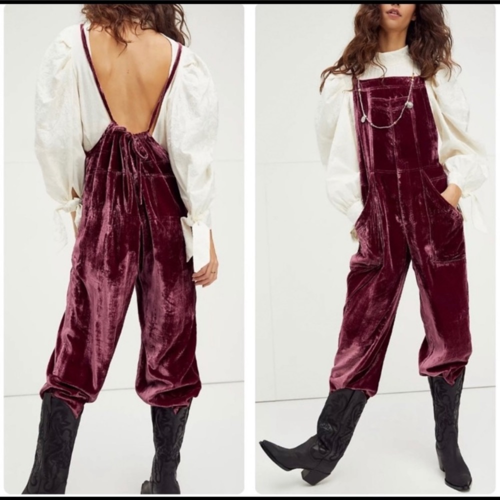 Free People Weekender Velvet Overalls Jumpsuit